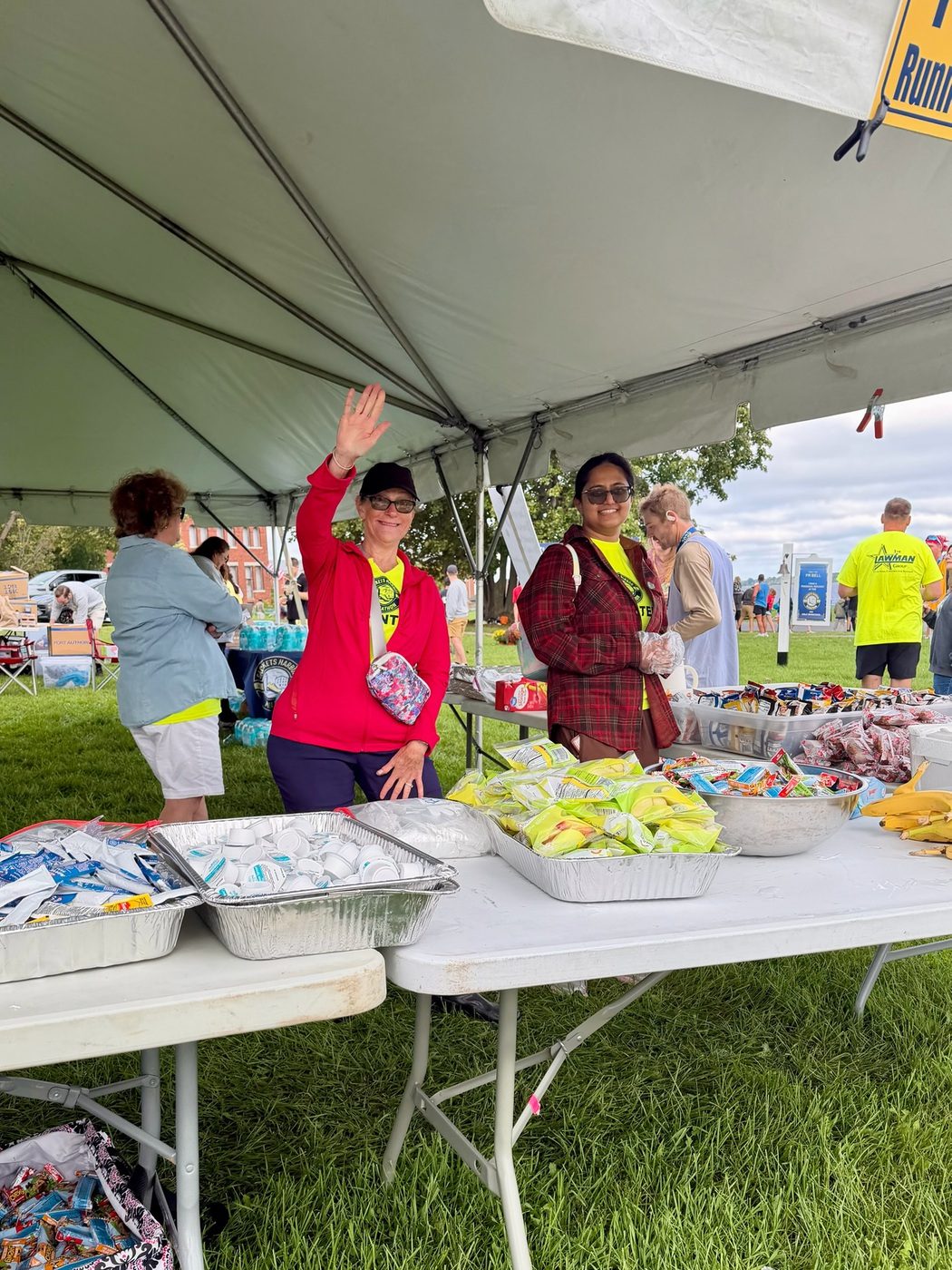 Volunteers at the post-race food tent